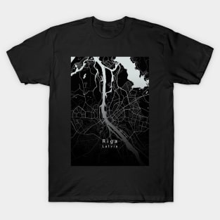 Riga Latvia City Map dark T-Shirt